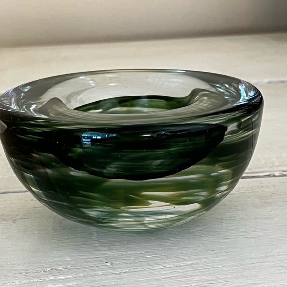 Kosta Boda Green Swirl Art Glass Votive Candle Holder - Picture 4 of 6